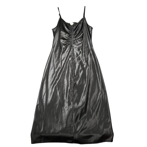 A New Day S Black Satin Spaghetti Strap V-Neck Slip Dress Midi Sexy Sleek - Picture 1 of 5